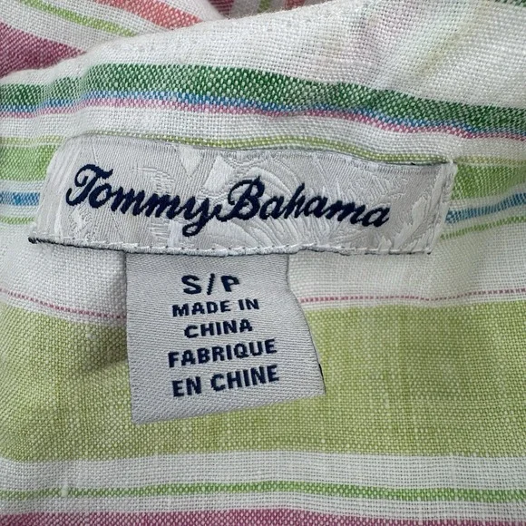 Tommy Bahama Tulum Linen Shift Dress S Coastal Resort Beach Striped Fringe - Picture 6 of 8